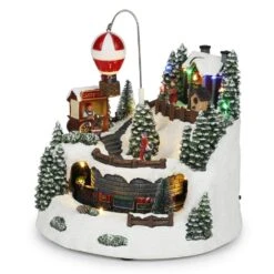 Animated Christmas Village With Train, Hot Air Balloon And LED -Northlight Shop alpine corporation christmas centerpieces wcc220hh mc 1f 1000