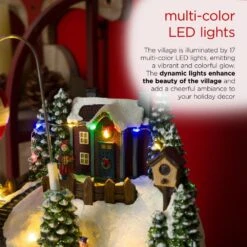 Animated Christmas Village With Train, Hot Air Balloon And LED -Northlight Shop alpine corporation christmas centerpieces wcc220hh mc 76 1000