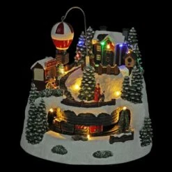 Animated Christmas Village With Train, Hot Air Balloon And LED -Northlight Shop alpine corporation christmas centerpieces wcc220hh mc c3 1000