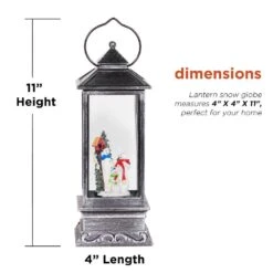 11 In. Tall Snowman Lantern Snow Globe With Warm White LED Light, Silver -Northlight Shop alpine corporation christmas novelty lights qva126sl 40 1000