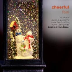 11 In. Tall Snowman Lantern Snow Globe With Warm White LED Light, Silver -Northlight Shop alpine corporation christmas novelty lights qva126sl 77 1000