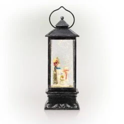 11 In. Tall Snowman Lantern Snow Globe With Warm White LED Light, Silver -Northlight Shop alpine corporation christmas novelty lights qva126sl c3 1000