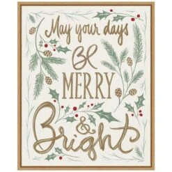 16 In. W X 19.62 In. H Merry And Bright Holly Christmas Holiday Framed Canvas Box Wall Art