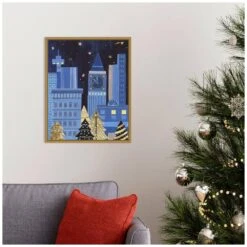 16 In. W X 19.62 In. H Holiday Night I Christmas Holiday Framed Canvas Box Wall Art -Northlight Shop amanti art christmas wall decorations 38865448251 44 1000