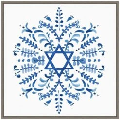 22 In. Canvas Indigo Hanukkah IV Christmas Holiday Framed Box Wall Art -Northlight Shop amanti art christmas wall decorations 38865456264 c3 1000
