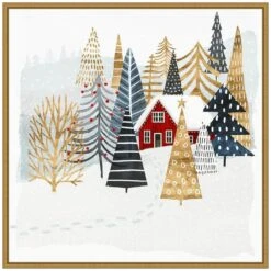 22 In. Christmas Chalet I Tree Christmas Holiday Framed Canvas Box Wall Art