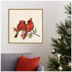 22 In. Christmas Lovebirds IX Christmas Holiday Framed Canvas Box Wall Art -Northlight Shop amanti art christmas wall decorations 38865456269 31 1000