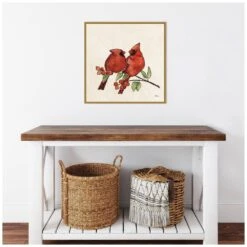 22 In. Christmas Lovebirds IX Christmas Holiday Framed Canvas Box Wall Art -Northlight Shop amanti art christmas wall decorations 38865456269 fa 1000