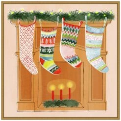 22 In. Christmas Stockings I Christmas Holiday Framed Canvas Box Wall Art