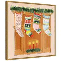 22 In. Christmas Stockings I Christmas Holiday Framed Canvas Box Wall Art -Northlight Shop amanti art christmas wall decorations 38865456274 c3 1000