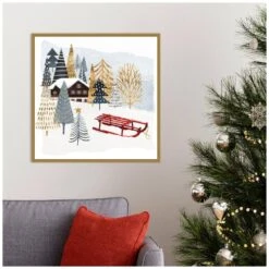 22 In. Christmas Chalet II Christmas Holiday Framed Canvas Box Wall Art -Northlight Shop amanti art christmas wall decorations 38865456277 31 1000