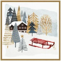 22 In. Christmas Chalet II Christmas Holiday Framed Canvas Box Wall Art