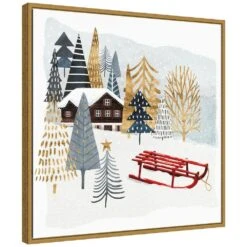 22 In. Christmas Chalet II Christmas Holiday Framed Canvas Box Wall Art -Northlight Shop amanti art christmas wall decorations 38865456277 c3 1000
