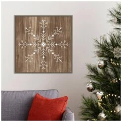 22 In. Barnwood Wonderland I Snowflake Christmas Holiday Framed Canvas Box Wall Art -Northlight Shop amanti art christmas wall decorations 38865456320 31 1000