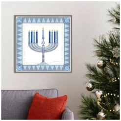 22 In. Celebrating Hanukkah III Christmas Holiday Framed Canvas Box Wall Art -Northlight Shop amanti art christmas wall decorations 38865456337 31 1000