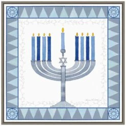 22 In. Celebrating Hanukkah III Christmas Holiday Framed Canvas Box Wall Art