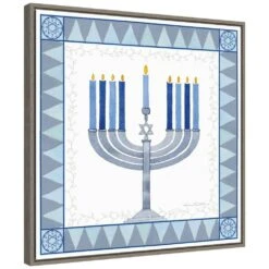22 In. Celebrating Hanukkah III Christmas Holiday Framed Canvas Box Wall Art -Northlight Shop amanti art christmas wall decorations 38865456337 c3 1000