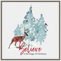 22 In. Believe In Christmas Holiday Framed Canvas Box Wall Art