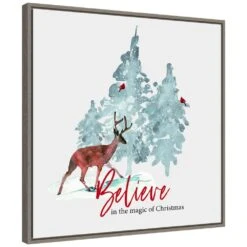 22 In. Believe In Christmas Holiday Framed Canvas Box Wall Art -Northlight Shop amanti art christmas wall decorations 38865456347 c3 1000