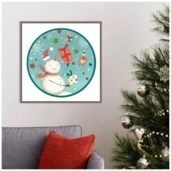22 In. Sledding Snowmen Collection C Christmas Holiday Framed Canvas Box Wall Art -Northlight Shop amanti art christmas wall decorations 38865456369 31 1000