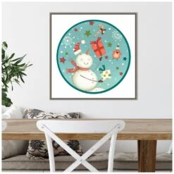22 In. Sledding Snowmen Collection C Christmas Holiday Framed Canvas Box Wall Art -Northlight Shop amanti art christmas wall decorations 38865456369 44 1000