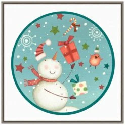 22 In. Sledding Snowmen Collection C Christmas Holiday Framed Canvas Box Wall Art