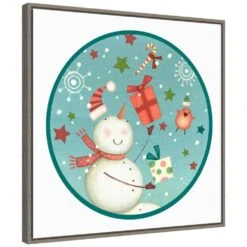 22 In. Sledding Snowmen Collection C Christmas Holiday Framed Canvas Box Wall Art -Northlight Shop amanti art christmas wall decorations 38865456369 c3 1000