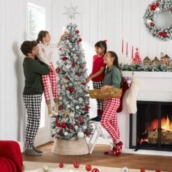 Best Choice Products 9 Ft. Unlit Flocked Pencil Artificial Christmas Tree -Northlight Shop best choice products unlit christmas trees sky6929 c3 1000