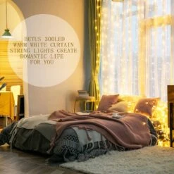 9.8 Ft. X 9.8 Ft. 300 LED Warm White Window Curtain String Light With Remote, 8-Lighting Modes USB Powered 15 9.8 Ft. X 9.8 Ft. 300 LED Warm White Window Curtain String Light With Remote, 8-Lighting Modes USB Powered -Northlight Shop betus christmas novelty lights b string curtain 300led 10ft 76 1000