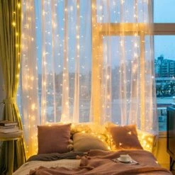 9.8 Ft. X 9.8 Ft. 300 LED Warm White Window Curtain String Light With Remote, 8-Lighting Modes USB Powered 14 9.8 Ft. X 9.8 Ft. 300 LED Warm White Window Curtain String Light With Remote, 8-Lighting Modes USB Powered -Northlight Shop betus christmas novelty lights b string curtain 300led 10ft fa 1000