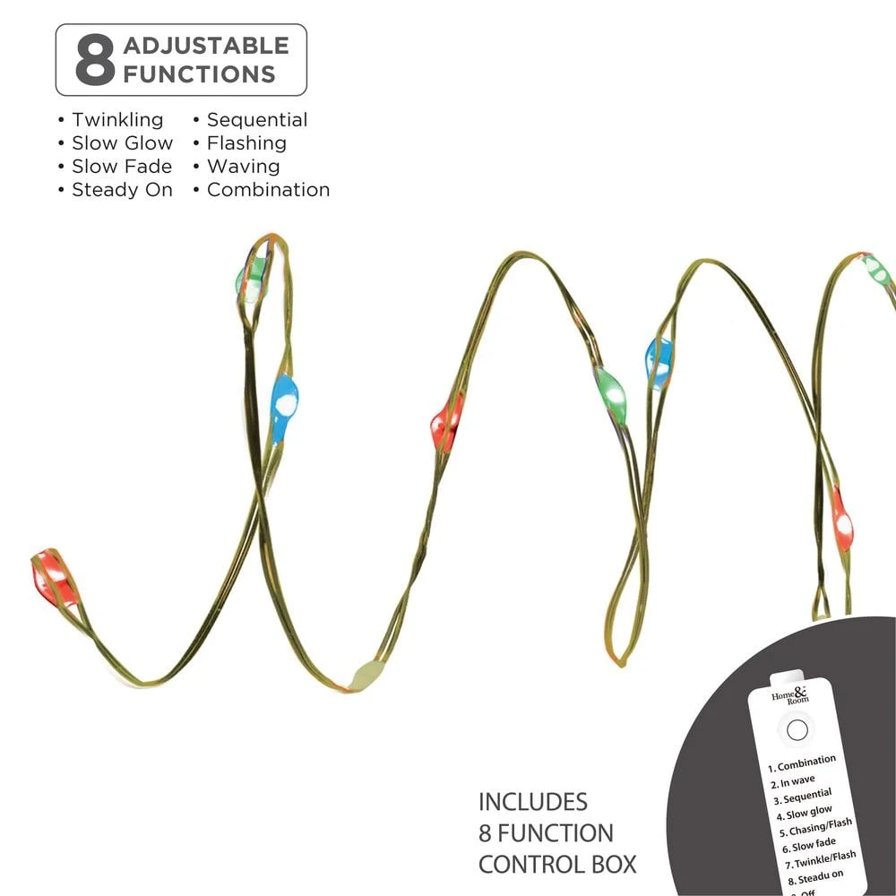 60-Light 8-Function Fairy Light Rainbow Multi, Copper Wire 1 60-Light 8-Function Fairy Light Rainbow Multi, Copper Wire