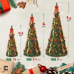 4.5 Ft. Pre-Lit LED Pop Up Artificial Christmas Tree With 100 Lights, 2 Red And Golden Ribbons And Green Plastic Stand -Northlight Shop caphaus pre lit christmas trees hdfc chpg5406l grrd 1f 1000