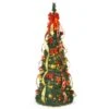 4.5 Ft. Pre-Lit LED Pop Up Artificial Christmas Tree With 100 Lights, 2 Red And Golden Ribbons And Green Plastic Stand