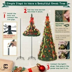 4.5 Ft. Pre-Lit LED Pop Up Artificial Christmas Tree With 100 Lights, 2 Red And Golden Ribbons And Green Plastic Stand -Northlight Shop caphaus pre lit christmas trees hdfc chpg5406l grrd 77 1000