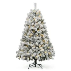4.5 Ft. Snow Flocked Pre-Lit LED Artificial Christmas Tree With 200 Twinkling Lights With Foldable Stand