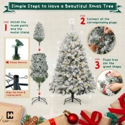 4.5 Ft. Snow Flocked Pre-Lit LED Artificial Christmas Tree With 200 Twinkling Lights With Foldable Stand -Northlight Shop caphaus pre lit christmas trees hdfc chpgf5401l grwh 2 c3 1000