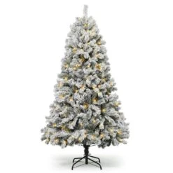 6 Ft. Snow Flocked Pre-Lit LED Artificial Christmas Tree With 250 Twinkling Lights With Foldable Stand