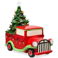 10.5 In. Pre-Lit Vintage Tabletop Ceramic Christmas Tree Truck With Battery -Northlight Shop casainc christmas centerpieces ca cm22643 1d 1000