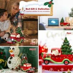 10.5 In. Pre-Lit Vintage Tabletop Ceramic Christmas Tree Truck With Battery -Northlight Shop casainc christmas centerpieces ca cm22643 1f 1000