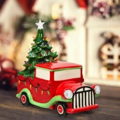 10.5 In. Pre-Lit Vintage Tabletop Ceramic Christmas Tree Truck With Battery -Northlight Shop casainc christmas centerpieces ca cm22643 31 1000