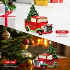 10.5 In. Pre-Lit Vintage Tabletop Ceramic Christmas Tree Truck With Battery -Northlight Shop casainc christmas centerpieces ca cm22643 44 1000