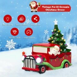 10.5 In. Pre-Lit Vintage Tabletop Ceramic Christmas Tree Truck With Battery -Northlight Shop casainc christmas centerpieces ca cm22643 4f 1000