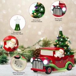 10.5 In. Pre-Lit Vintage Tabletop Ceramic Christmas Tree Truck With Battery -Northlight Shop casainc christmas centerpieces ca cm22643 76 1000
