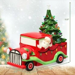 10.5 In. Pre-Lit Vintage Tabletop Ceramic Christmas Tree Truck With Battery -Northlight Shop casainc christmas centerpieces ca cm22643 c3 1000