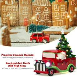 10.5 In. Pre-Lit Vintage Tabletop Ceramic Christmas Tree Truck With Battery -Northlight Shop casainc christmas centerpieces ca cm22643 fa 1000