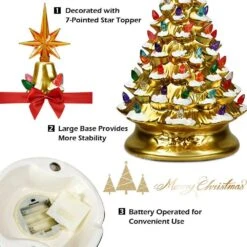 15 In. Gold Ceramic Battery Operated Tabletop Christmas Tree With Lights -Northlight Shop christmas centerpieces cm hwy 22111 1f 1000