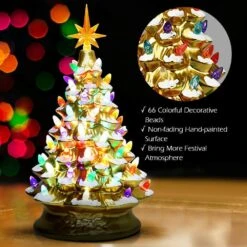 15 In. Gold Ceramic Battery Operated Tabletop Christmas Tree With Lights -Northlight Shop christmas centerpieces cm hwy 22111 44 1000