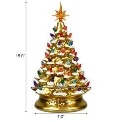 15 In. Gold Ceramic Battery Operated Tabletop Christmas Tree With Lights -Northlight Shop christmas centerpieces cm hwy 22111 4f 1000