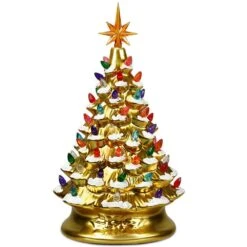 15 In. Gold Ceramic Battery Operated Tabletop Christmas Tree With Lights -Northlight Shop christmas centerpieces cm hwy 22111 c3 1000