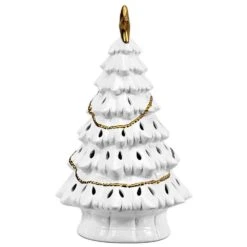 11.5 In. White Ceramic Battery Operated Tabletop Christmas Tree With Lights